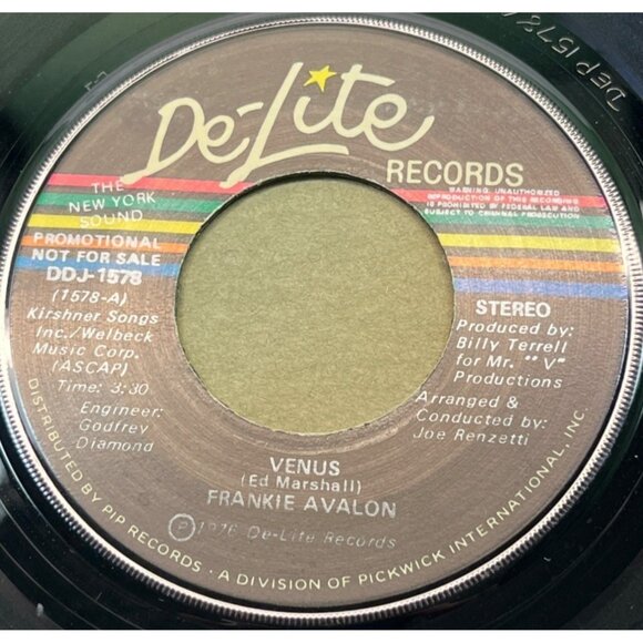 Frankie Avalon Venus 45 Vinyl 70s Pop Soul Promo De-Lite DDJ-1578 VG+ - Picture 1 of 6